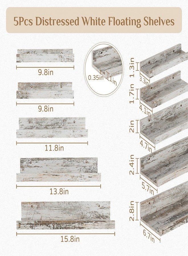 Walasis Rustic Shelves Wall-Mounted Distressed White - Farmhouse Wall Shelves 15.8 inch Wood Wall Decor Decorative Small Floating Ledge Shelf for Bedroom Living Room - Image 5